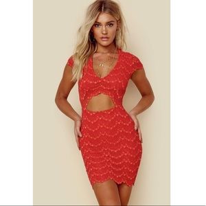 Nightcap Mariposa Cutout Mini Dress in Guava